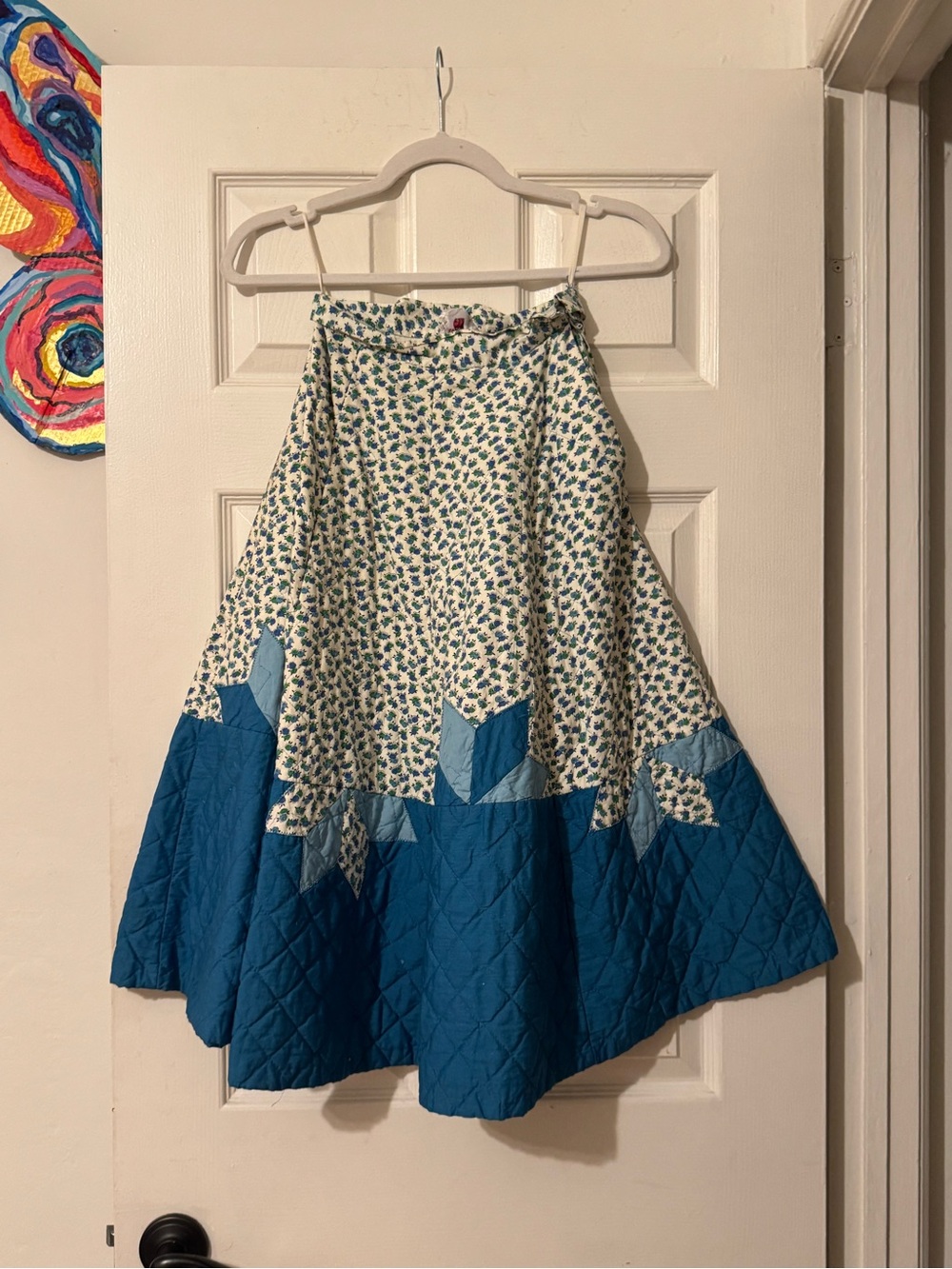 Vintage 70s Floral Quilted Patchwork Prairie Cottage Midi Circle Skirt
